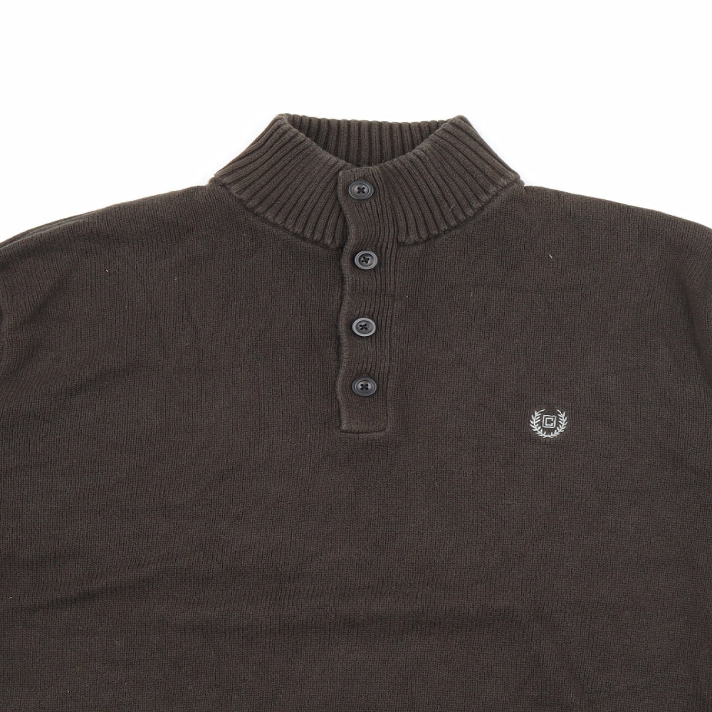 Chaps Mens Brown High Neck  Cotton Pullover Jumper Size L