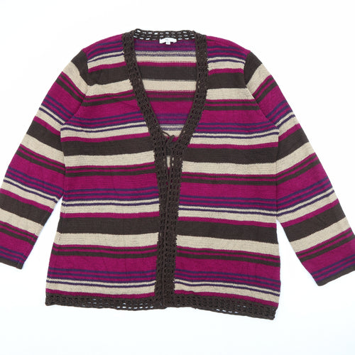 CC Womens Purple V-Neck Striped Acrylic Cardigan Jumper Size XL