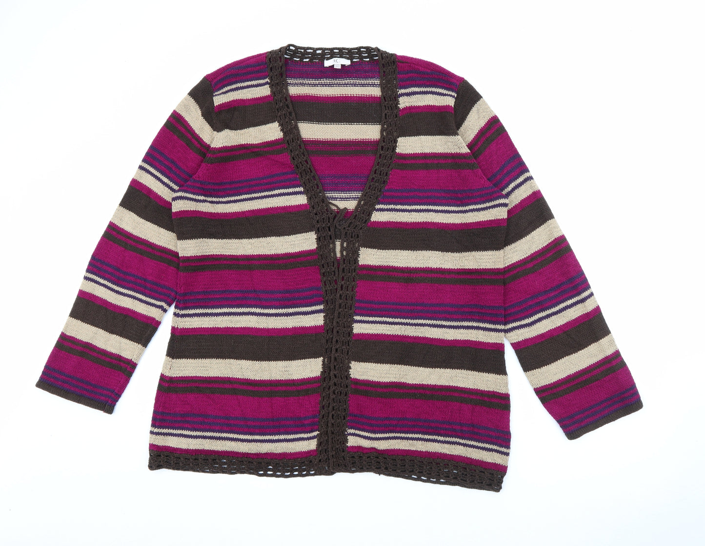 CC Womens Purple V-Neck Striped Acrylic Cardigan Jumper Size XL
