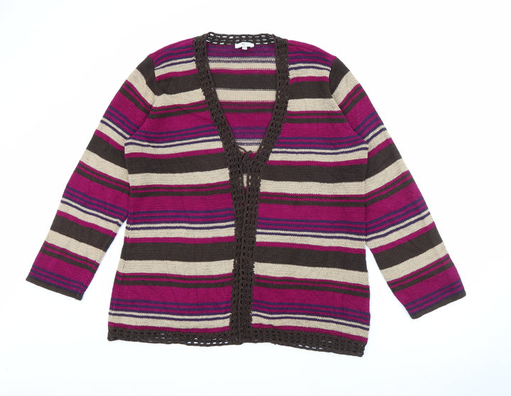 CC Womens Purple V-Neck Striped Acrylic Cardigan Jumper Size XL