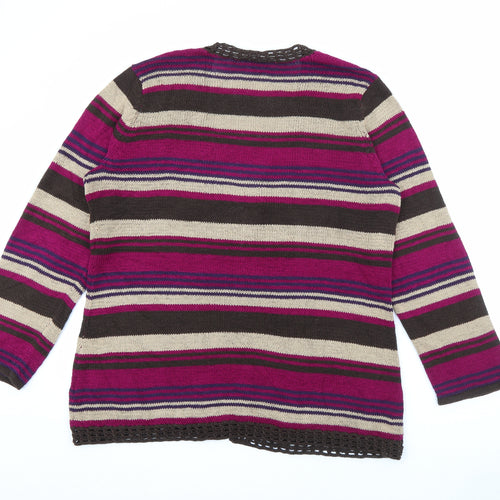 CC Womens Purple V-Neck Striped Acrylic Cardigan Jumper Size XL