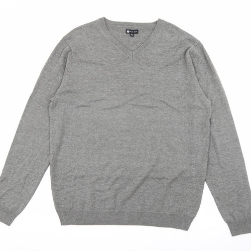 Palm Grove Mens Grey V-Neck  Cotton Pullover Jumper Size 2XL