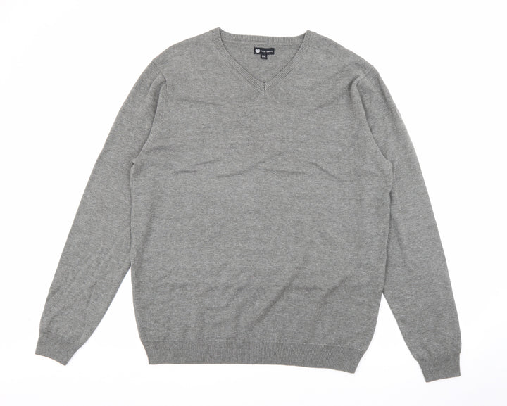Palm Grove Mens Grey V-Neck  Cotton Pullover Jumper Size 2XL