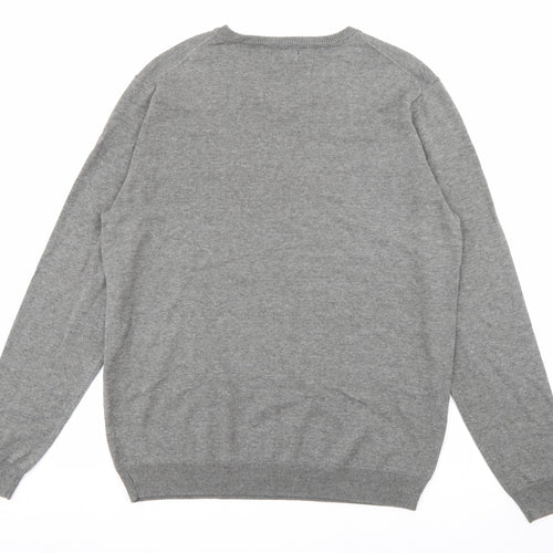 Palm Grove Mens Grey V-Neck  Cotton Pullover Jumper Size 2XL