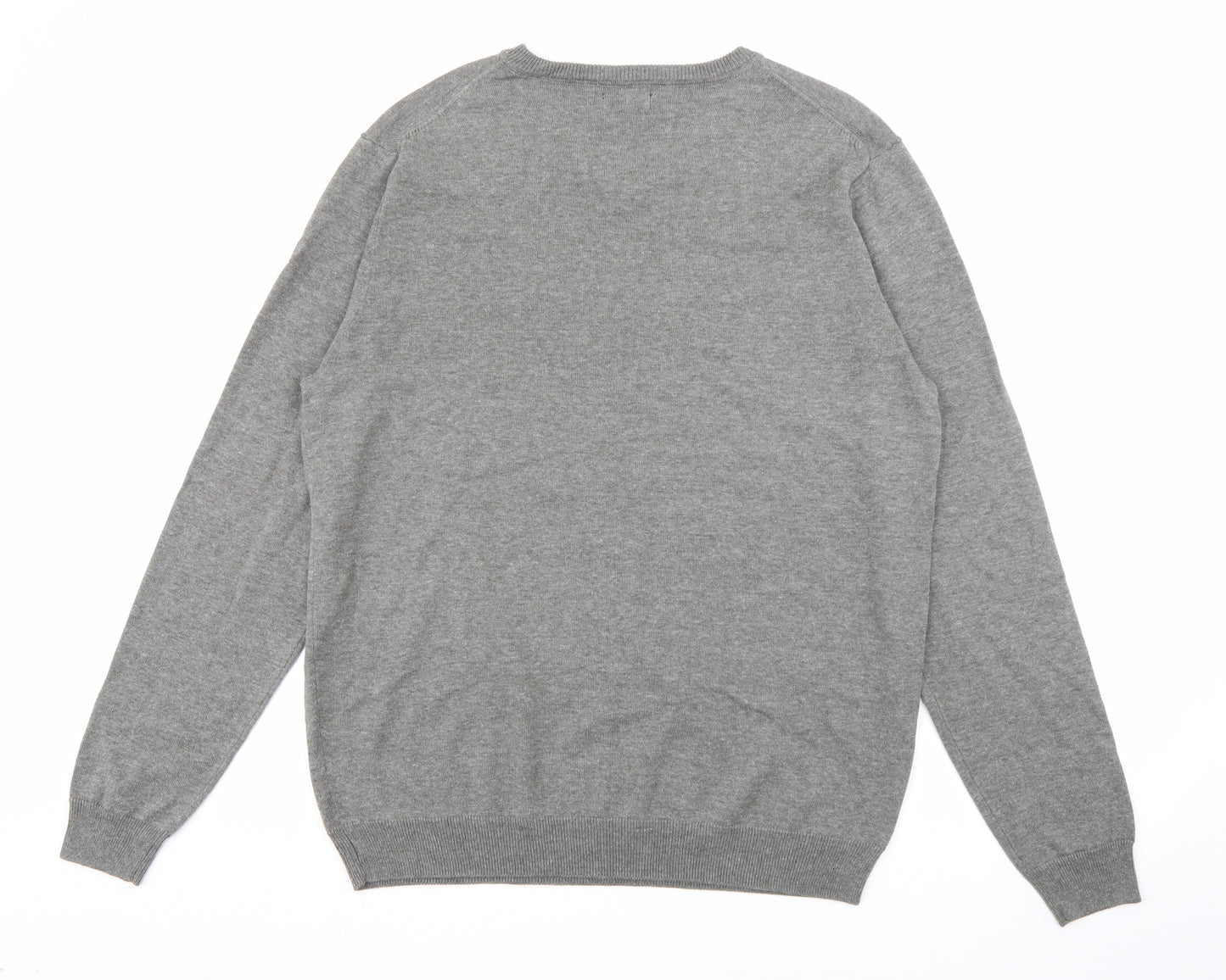 Palm Grove Mens Grey V-Neck  Cotton Pullover Jumper Size 2XL