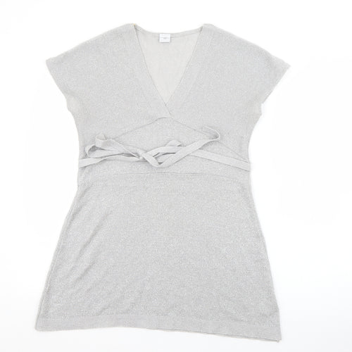 New Look Womens Grey V-Neck  Acrylic Pullover Jumper Size 14