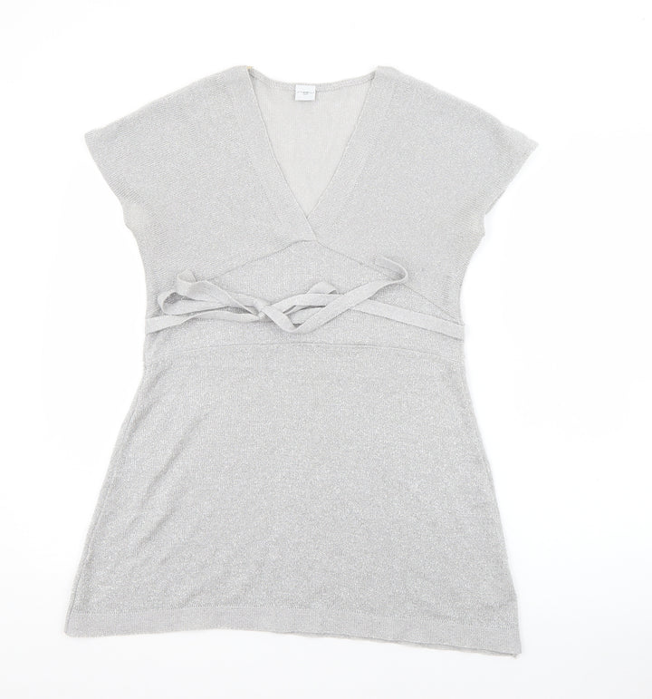New Look Womens Grey V-Neck  Acrylic Pullover Jumper Size 14