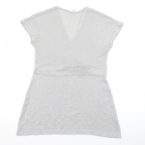 New Look Womens Grey V-Neck  Acrylic Pullover Jumper Size 14
