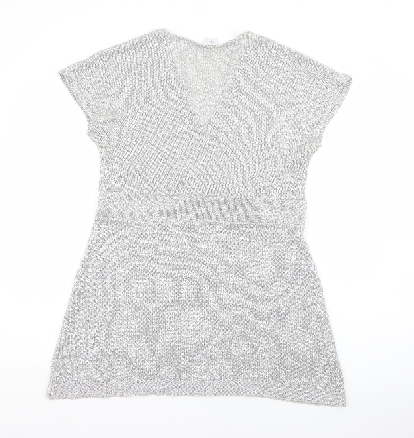 New Look Womens Grey V-Neck  Acrylic Pullover Jumper Size 14