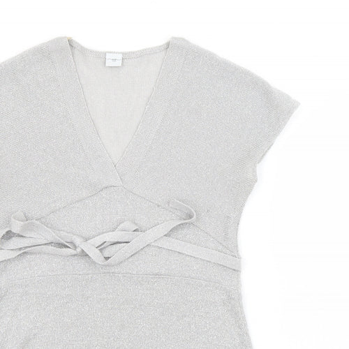 New Look Womens Grey V-Neck  Acrylic Pullover Jumper Size 14