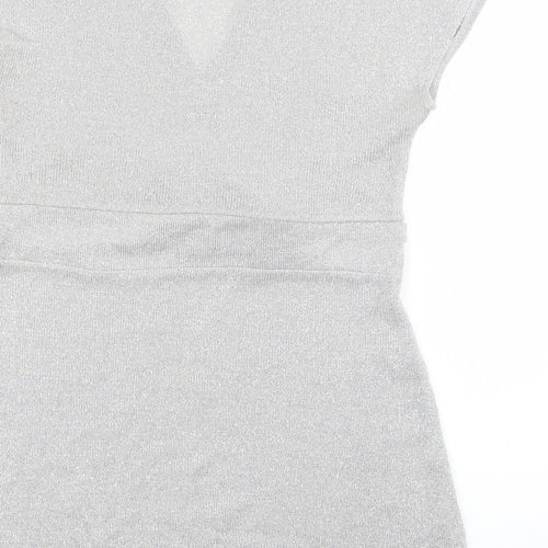 New Look Womens Grey V-Neck  Acrylic Pullover Jumper Size 14