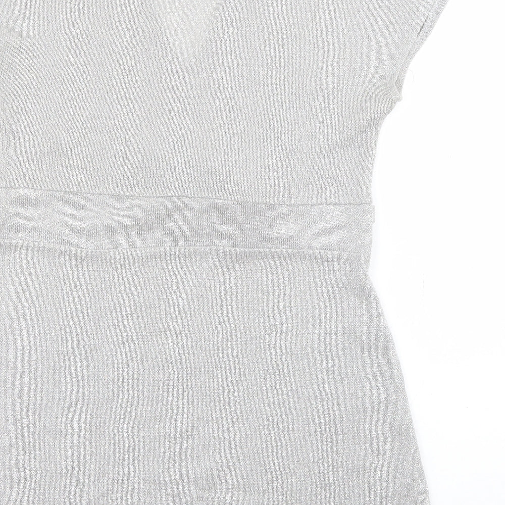 New Look Womens Grey V-Neck  Acrylic Pullover Jumper Size 14