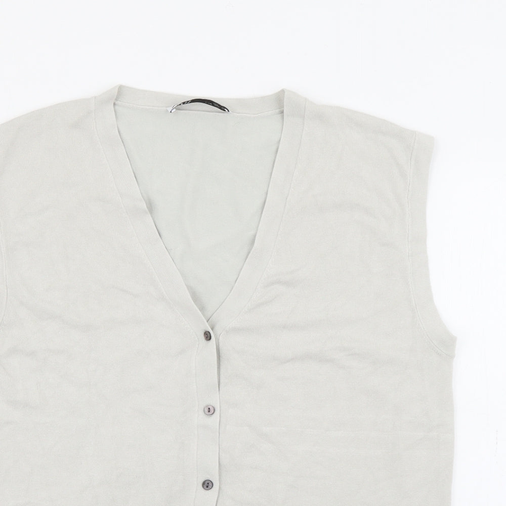 Zara Womens Grey V-Neck  Viscose Cardigan Jumper Size M