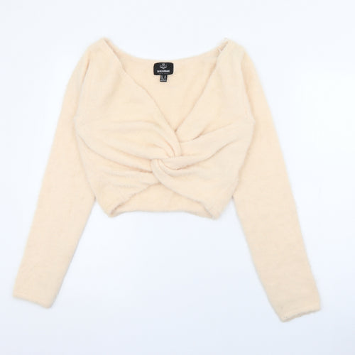 Threadbare Womens Ivory V-Neck  Nylon Pullover Jumper Size 12