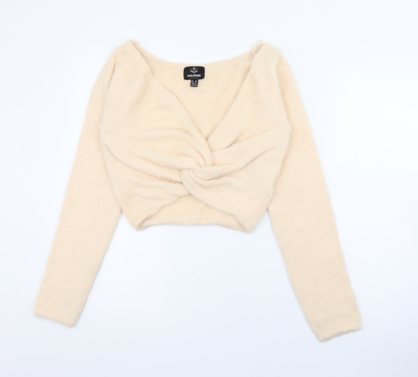 Threadbare Womens Ivory V-Neck  Nylon Pullover Jumper Size 12