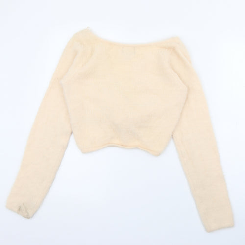 Threadbare Womens Ivory V-Neck  Nylon Pullover Jumper Size 12