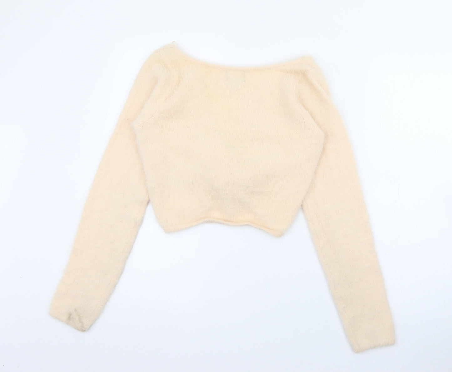 Threadbare Womens Ivory V-Neck  Nylon Pullover Jumper Size 12