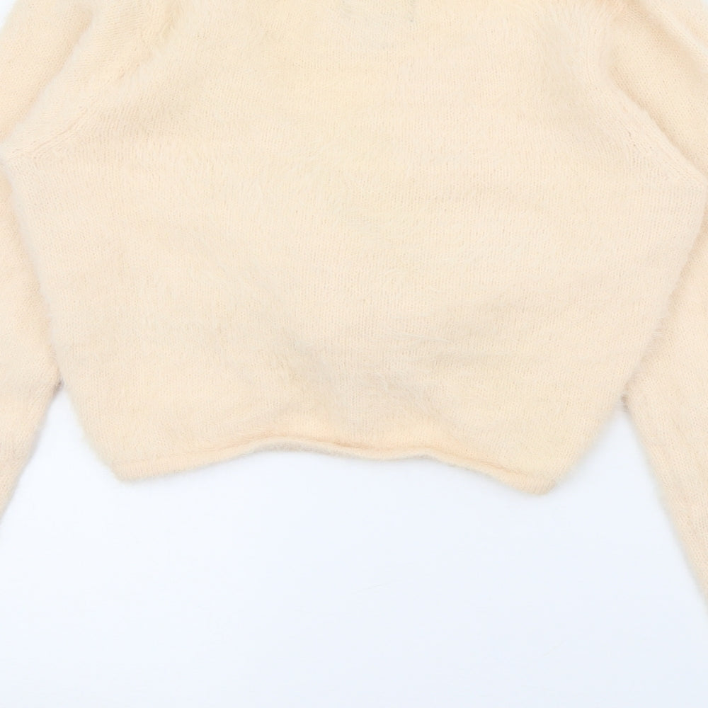 Threadbare Womens Ivory V-Neck  Nylon Pullover Jumper Size 12