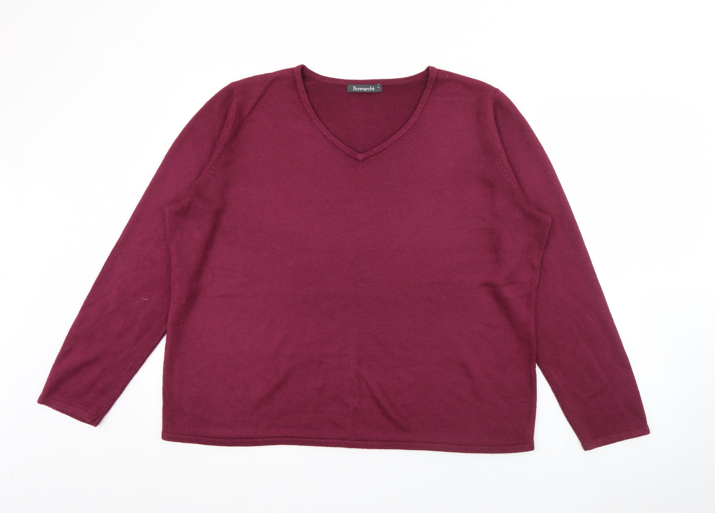 Bonmarché Womens Purple V-Neck  Acrylic Pullover Jumper Size L