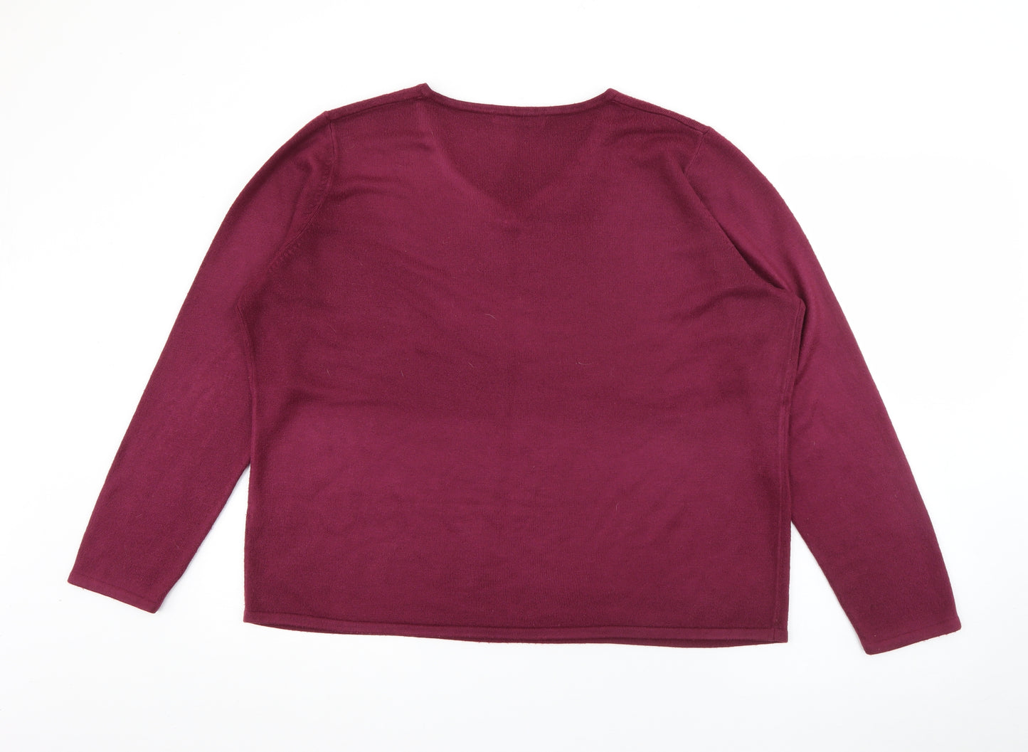 Bonmarché Womens Purple V-Neck  Acrylic Pullover Jumper Size L