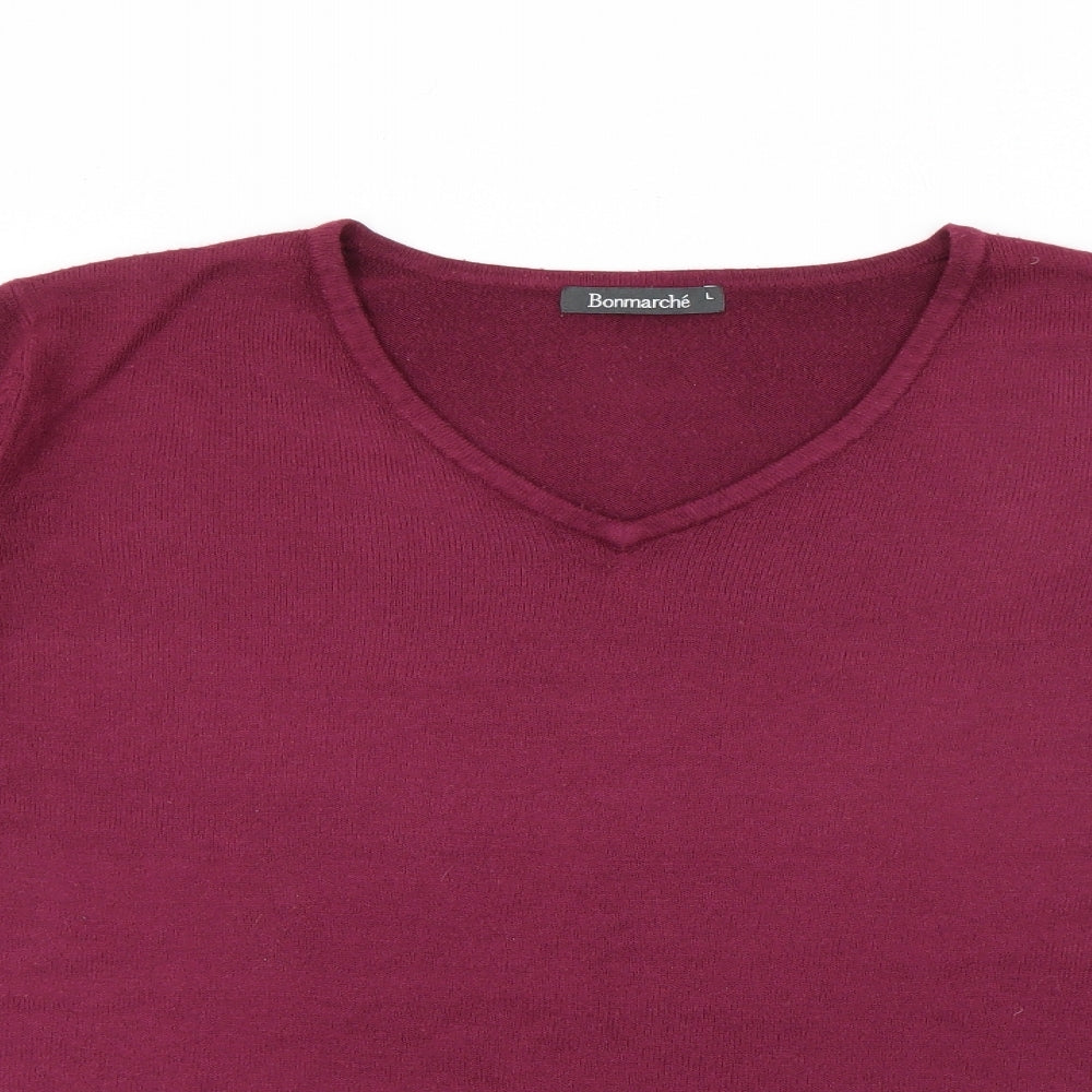 Bonmarché Womens Purple V-Neck  Acrylic Pullover Jumper Size L