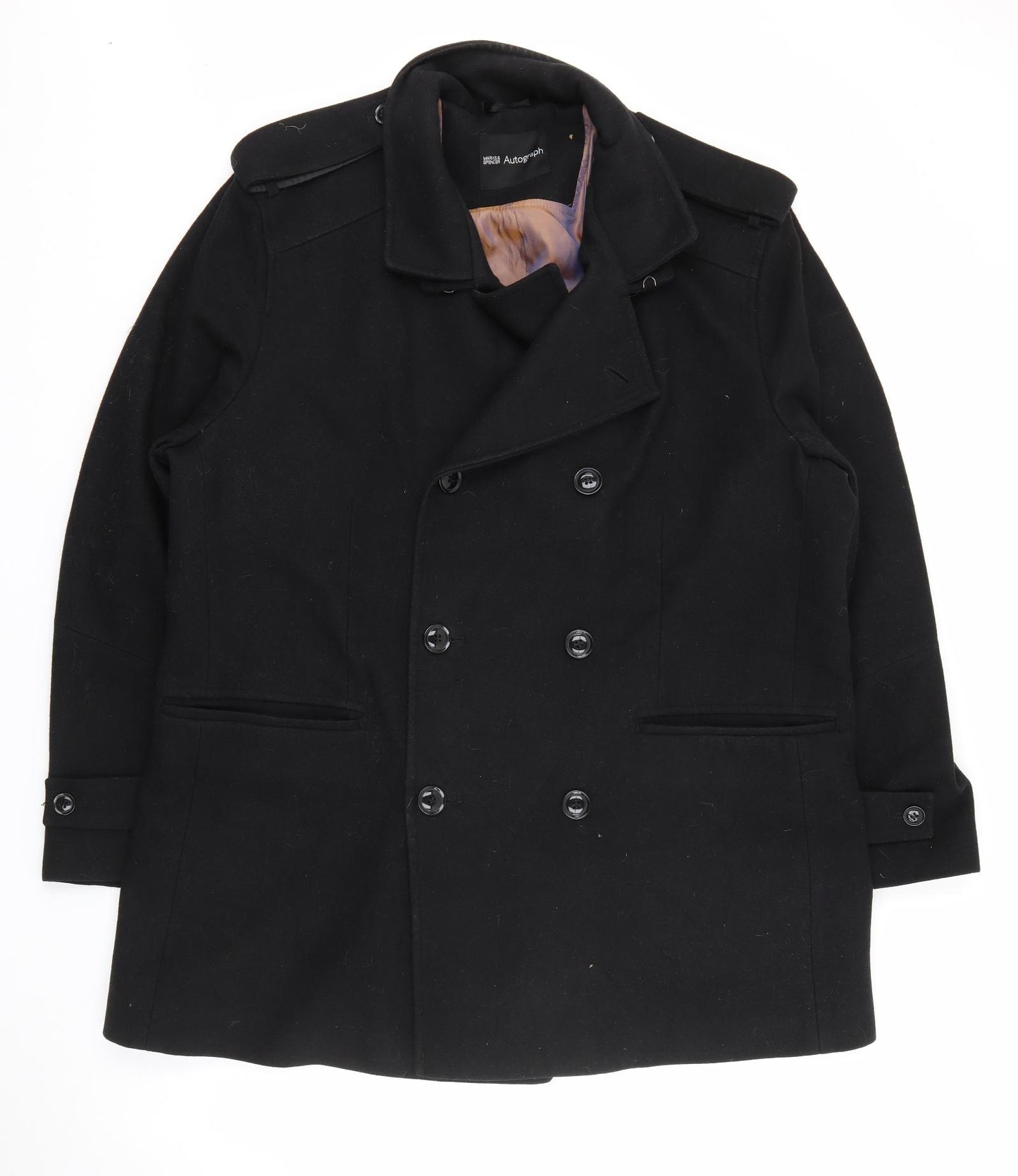 Marks and Spencer Mens Black   Overcoat Coat Size 2XL  Button