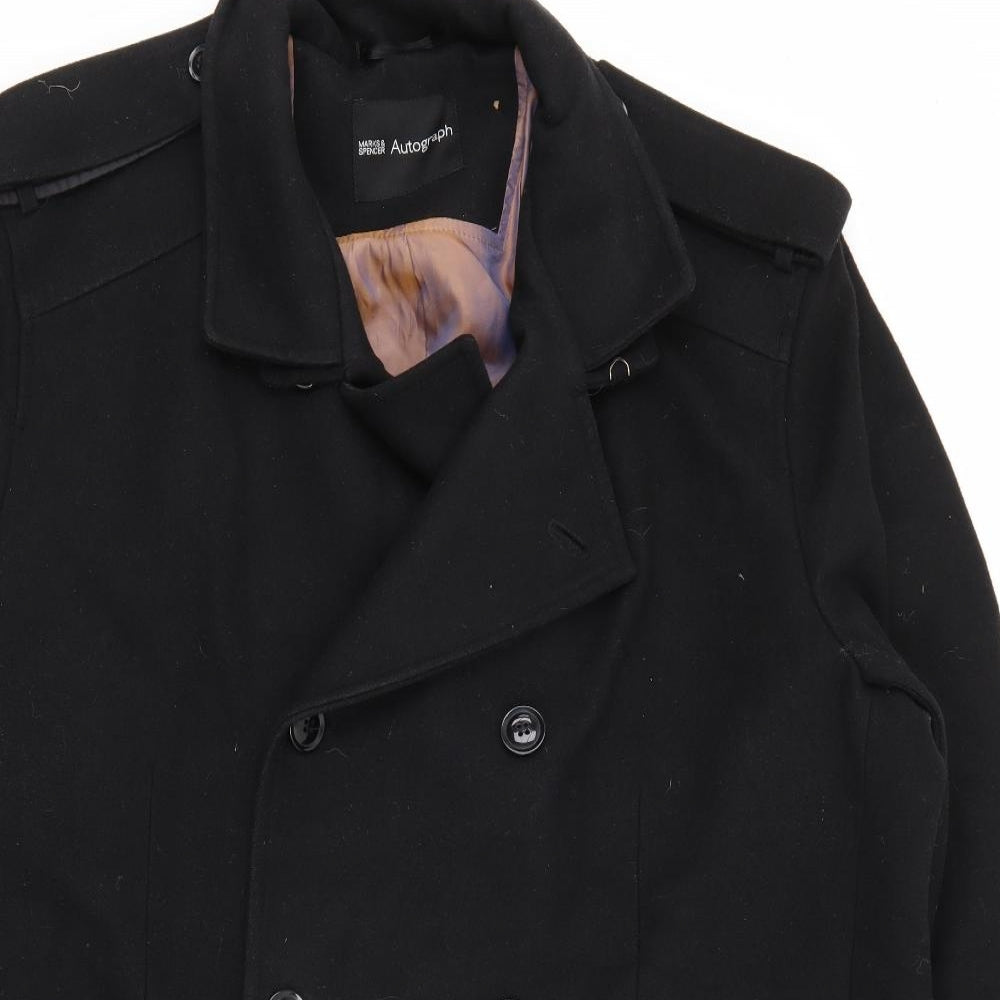 Marks and Spencer Mens Black   Overcoat Coat Size 2XL  Button