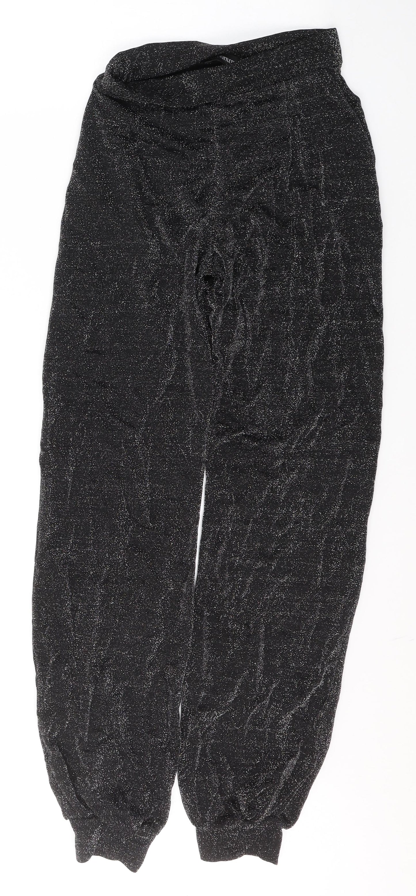 PRETTYLITTLETHING Womens Black  Polyester Trousers  Size 8 L30 in Regular  - Glitter effect