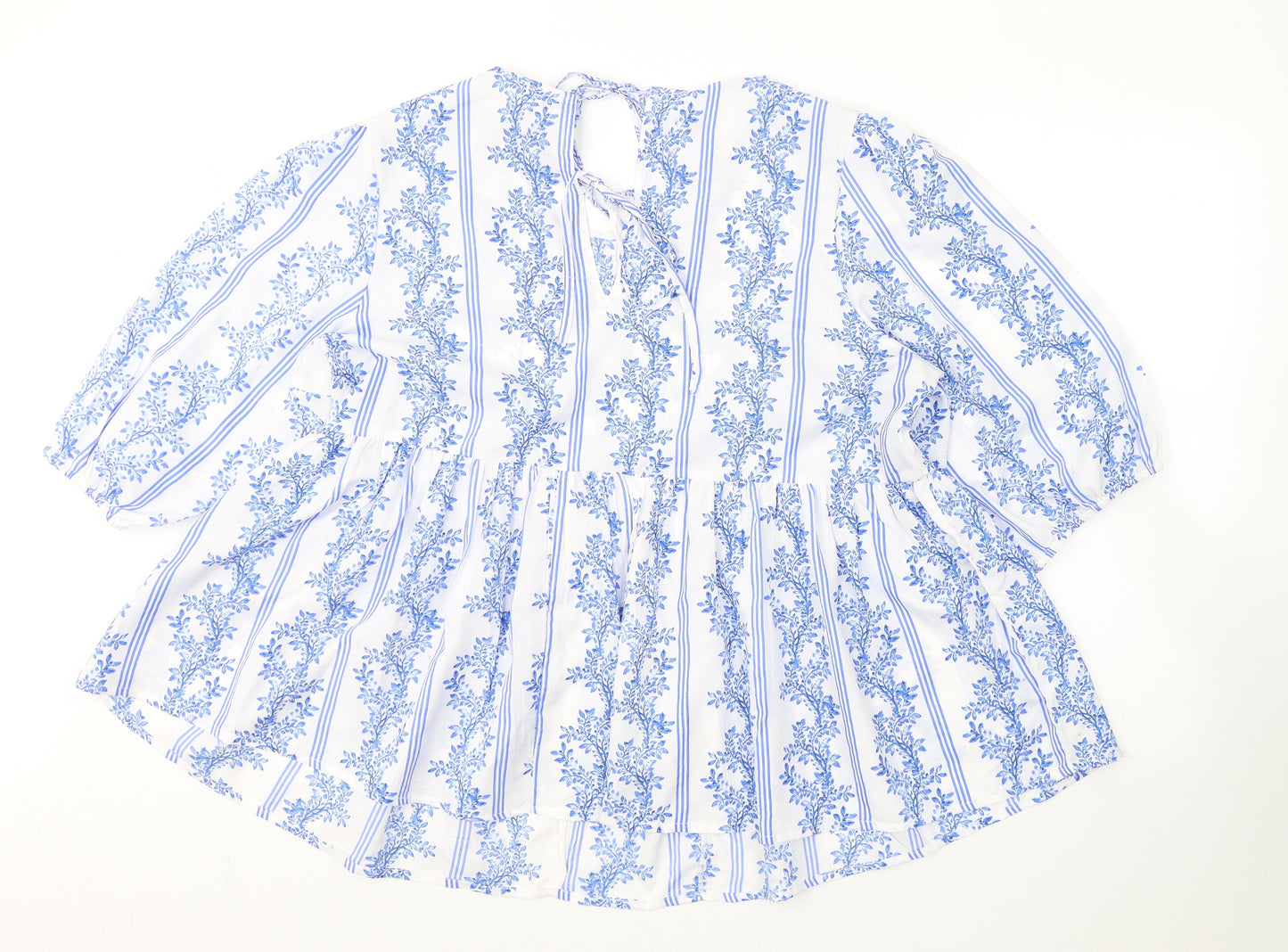 Pep&Co Womens Blue Floral Polyester Basic T-Shirt Size 20 Round Neck