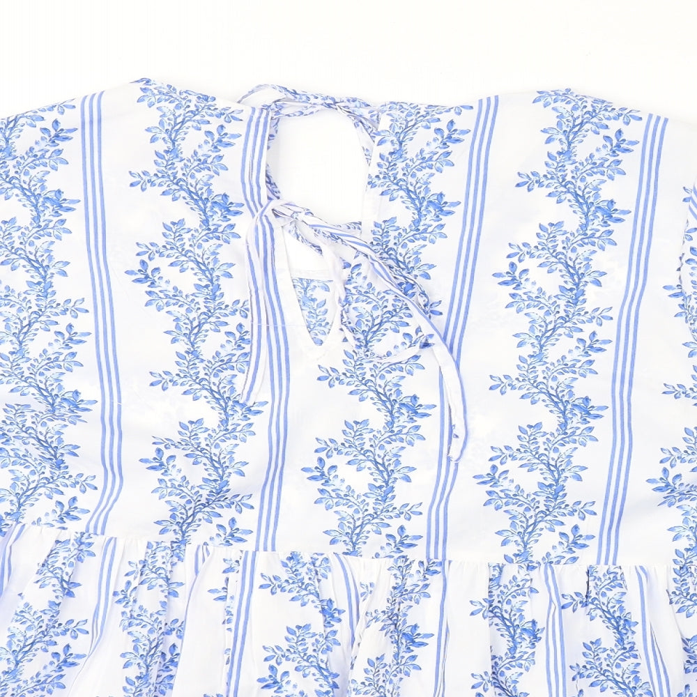 Pep&Co Womens Blue Floral Polyester Basic T-Shirt Size 20 Round Neck