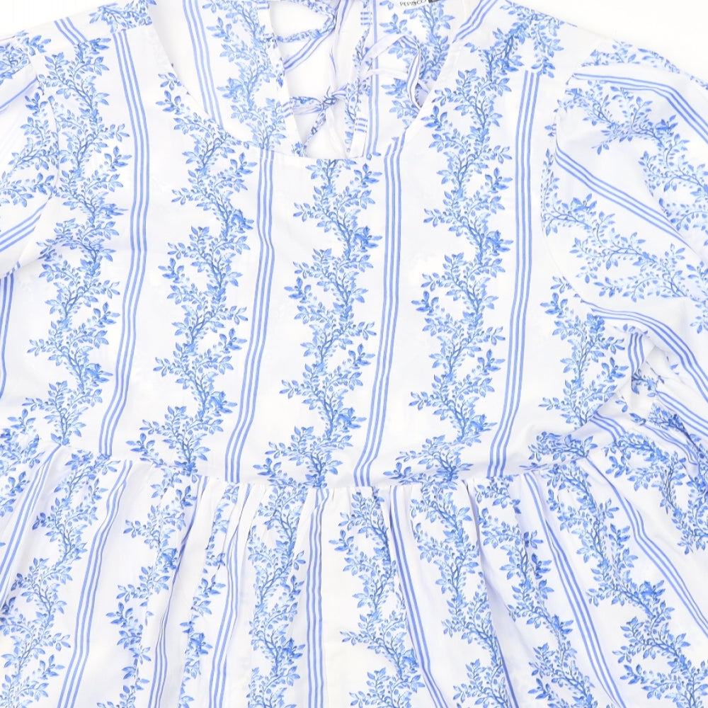 Pep&Co Womens Blue Floral Polyester Basic T-Shirt Size 20 Round Neck