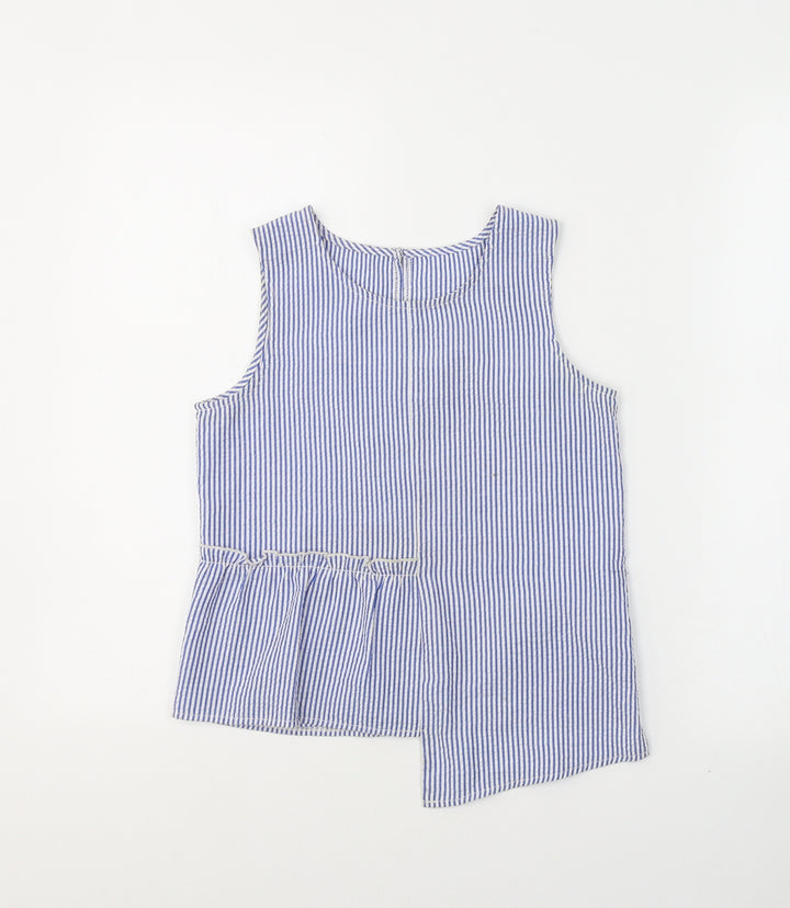 Alfred Dunner Girls Blue Striped Polyester Basic Tank Size 10-11 Years Round Neck Pullover