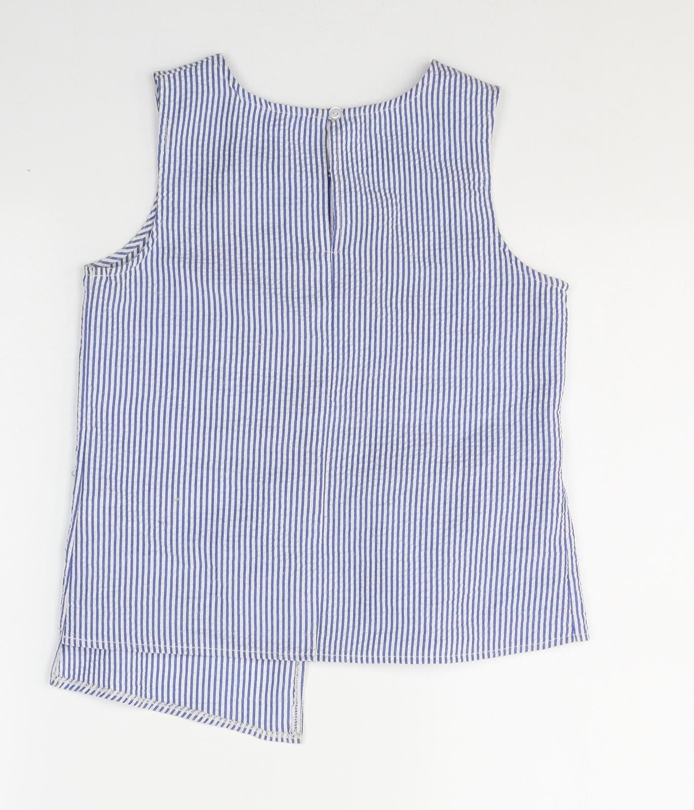 Alfred Dunner Girls Blue Striped Polyester Basic Tank Size 10-11 Years Round Neck Pullover