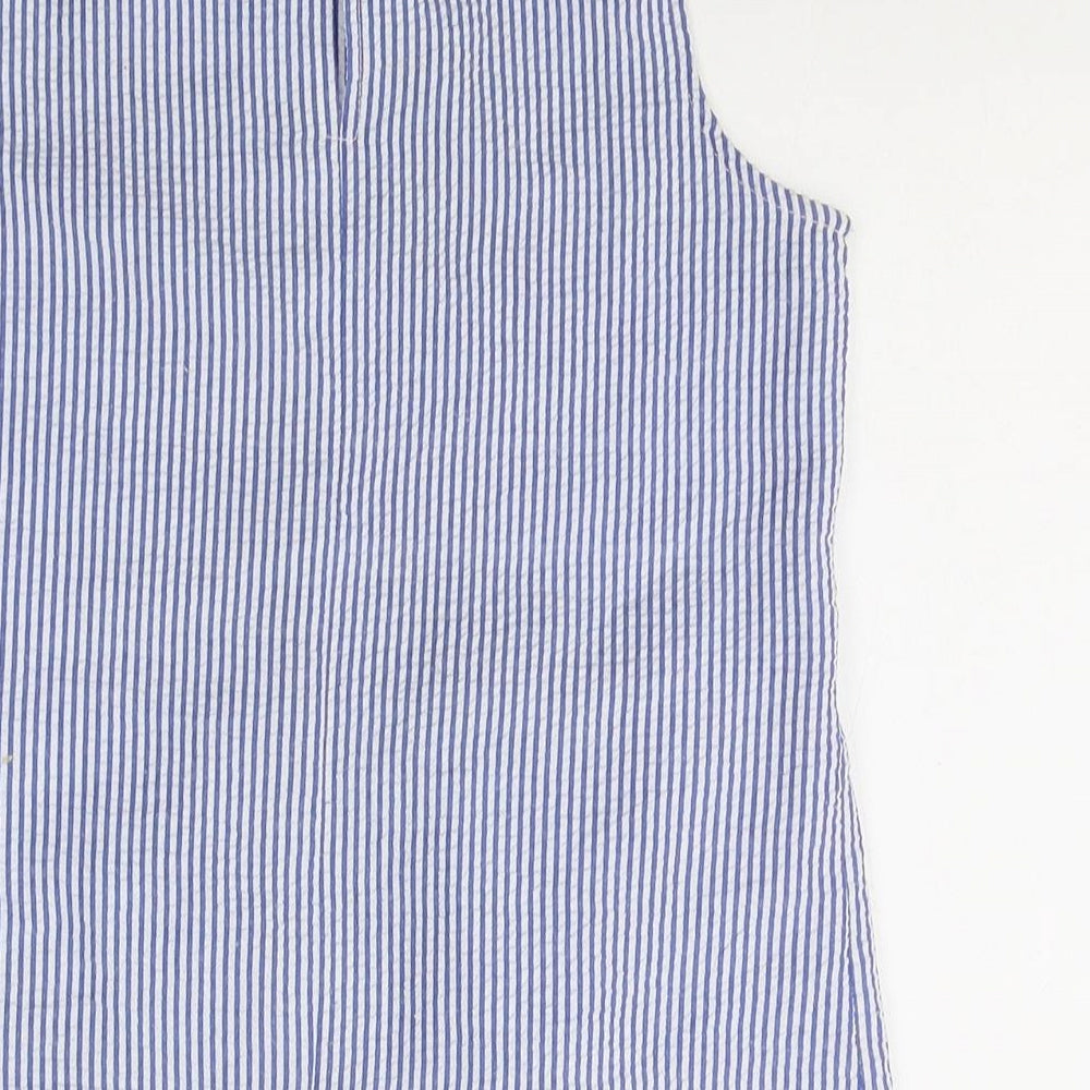 Alfred Dunner Girls Blue Striped Polyester Basic Tank Size 10-11 Years Round Neck Pullover