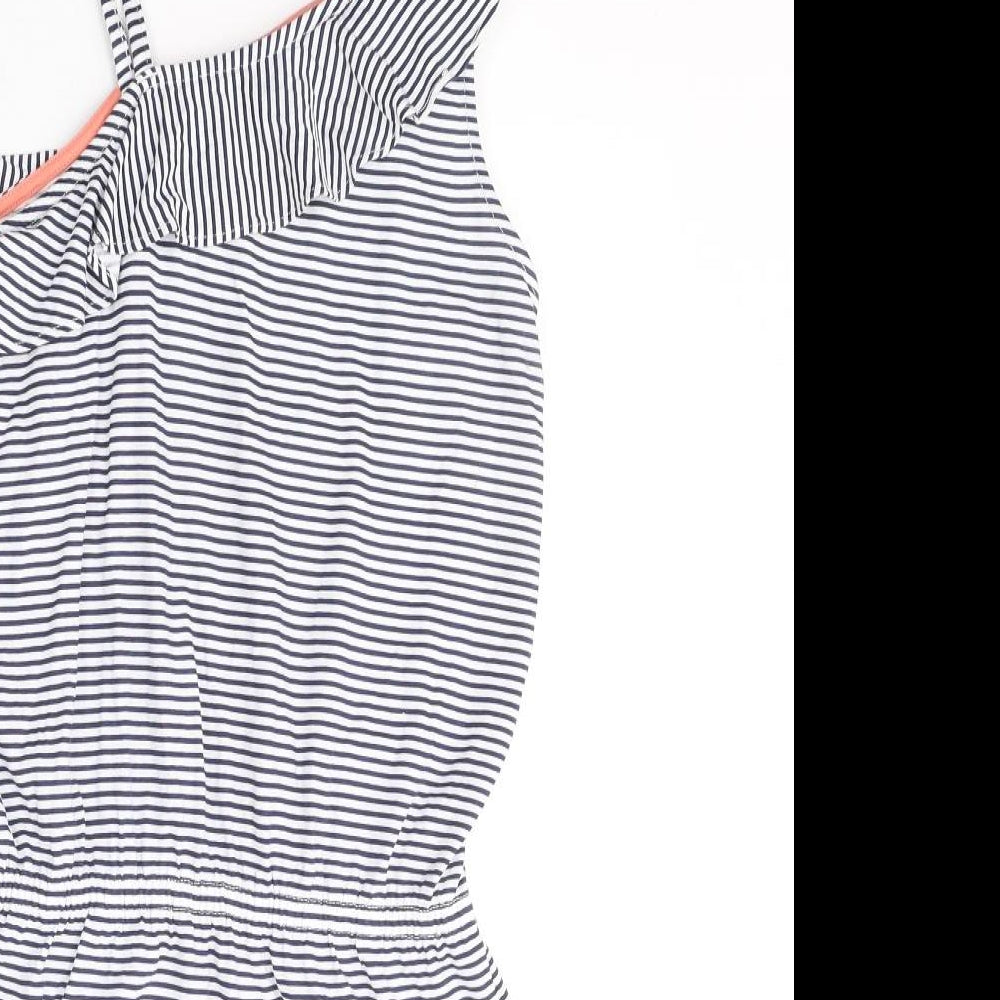 H&M Girls White Striped Cotton T-Shirt Dress  Size 8-9 Years  Round Neck Pullover - cold shoudler