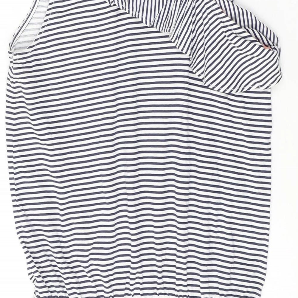 H&M Girls White Striped Cotton T-Shirt Dress  Size 8-9 Years  Round Neck Pullover - cold shoudler