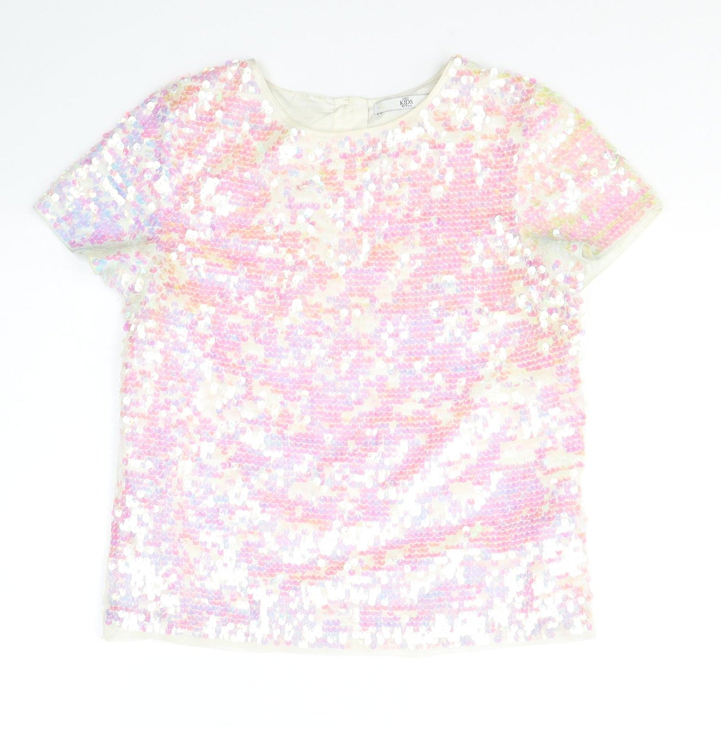 Marks and Spencer Girls White  Polyester Basic T-Shirt Size 10-11 Years Round Neck Pullover