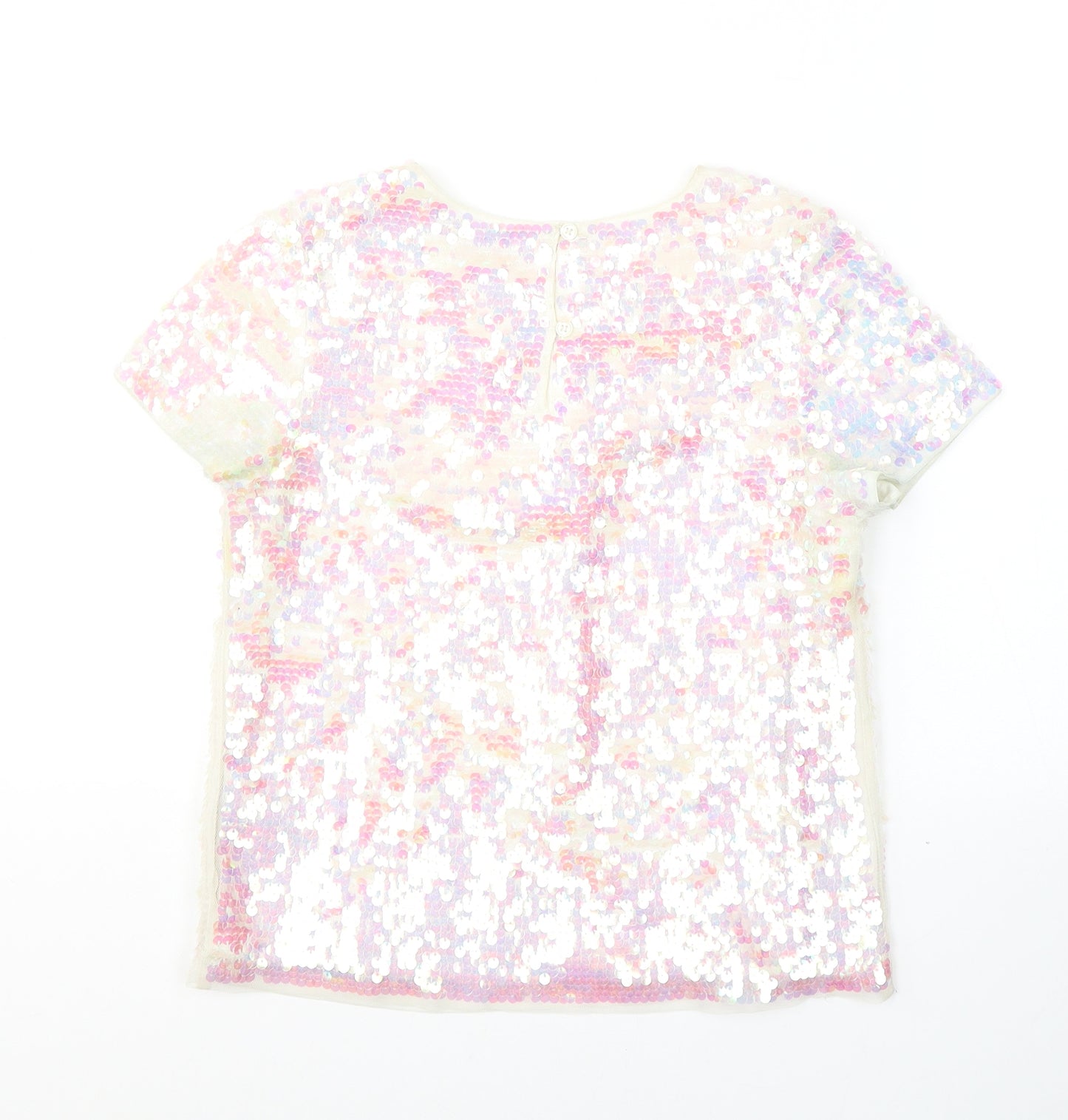 Marks and Spencer Girls White  Polyester Basic T-Shirt Size 10-11 Years Round Neck Pullover