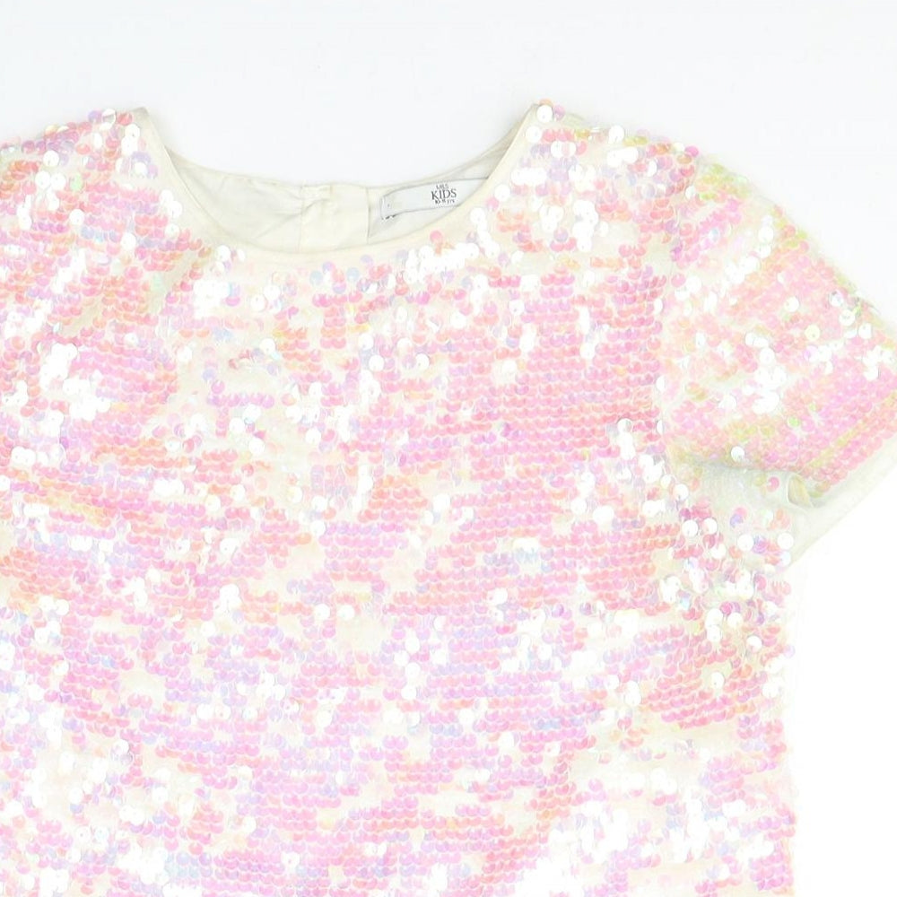 Marks and Spencer Girls White  Polyester Basic T-Shirt Size 10-11 Years Round Neck Pullover