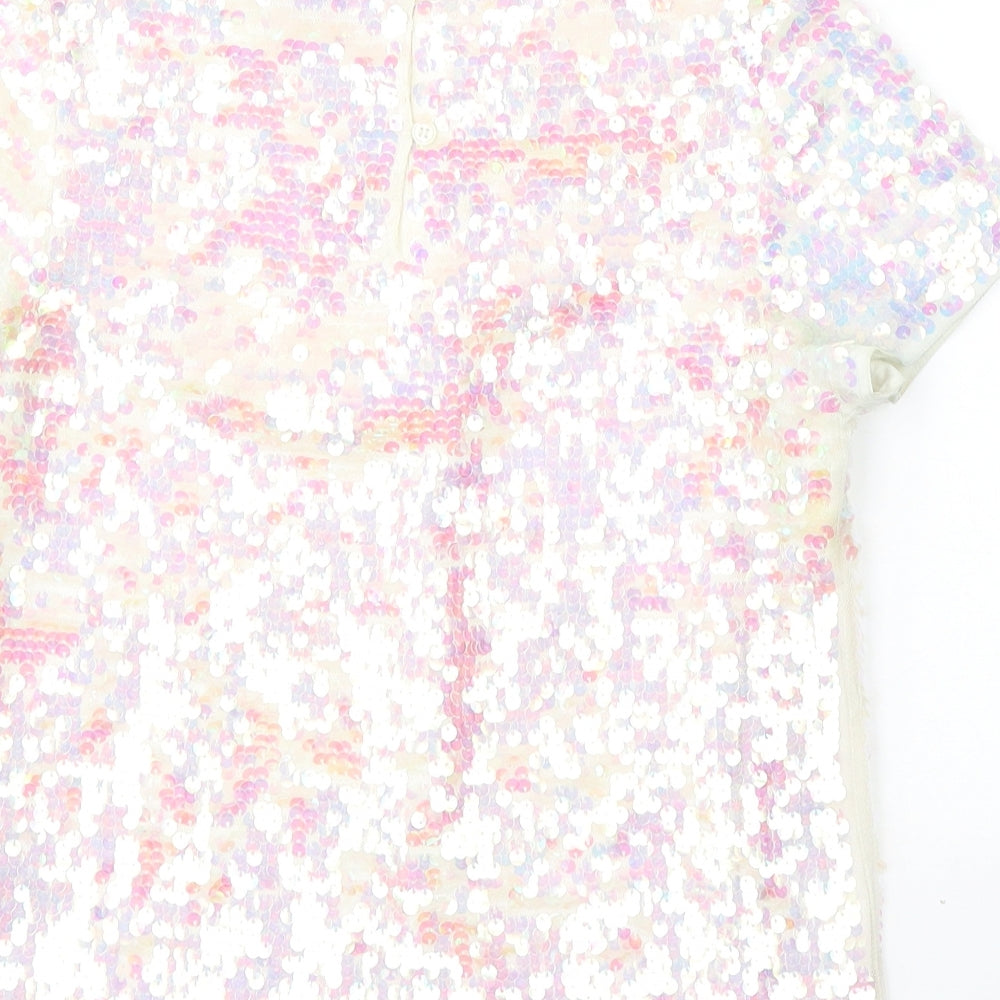 Marks and Spencer Girls White  Polyester Basic T-Shirt Size 10-11 Years Round Neck Pullover