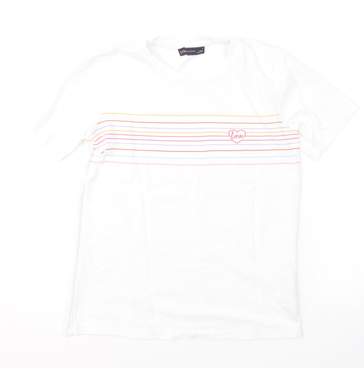 Marks and Spencer Womens White  Cotton Basic T-Shirt Size 8 Round Neck - Love