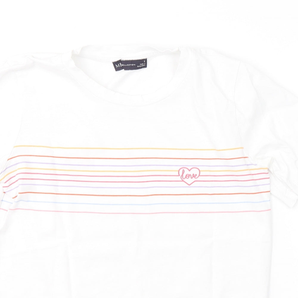 Marks and Spencer Womens White  Cotton Basic T-Shirt Size 8 Round Neck - Love