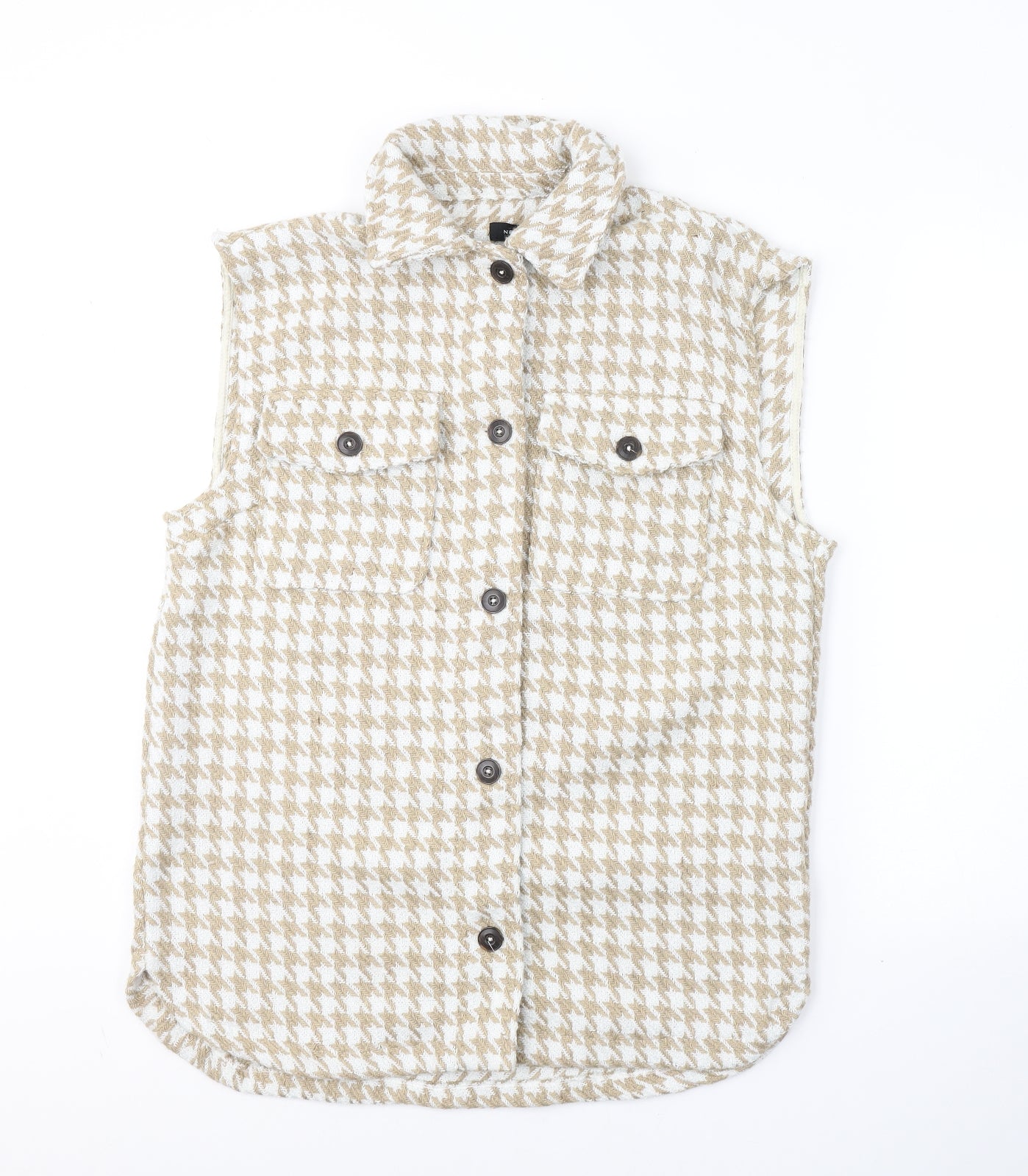 New Look Womens Beige Collared Houndstooth Polyester Cardigan Jumper Size 10