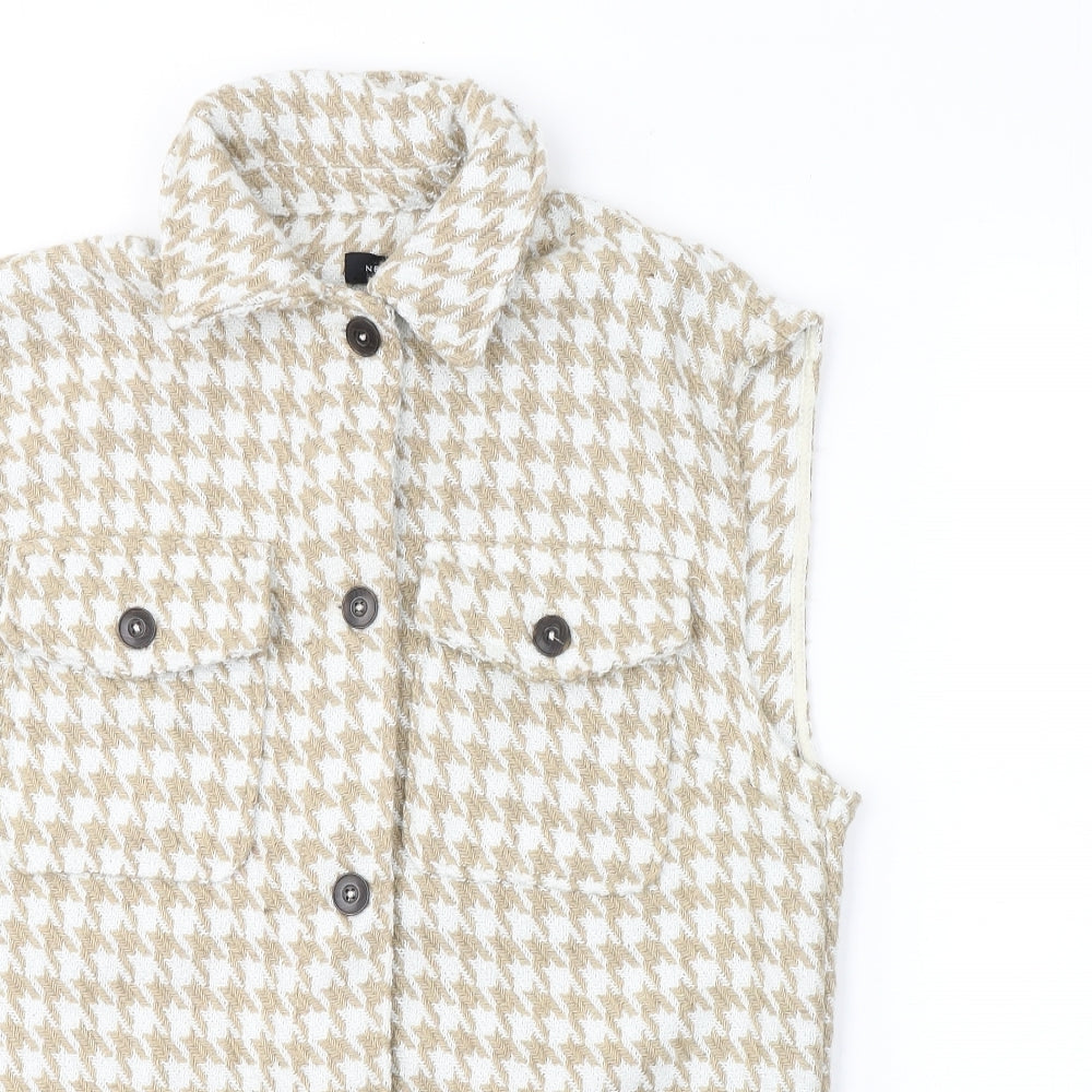 New Look Womens Beige Collared Houndstooth Polyester Cardigan Jumper Size 10