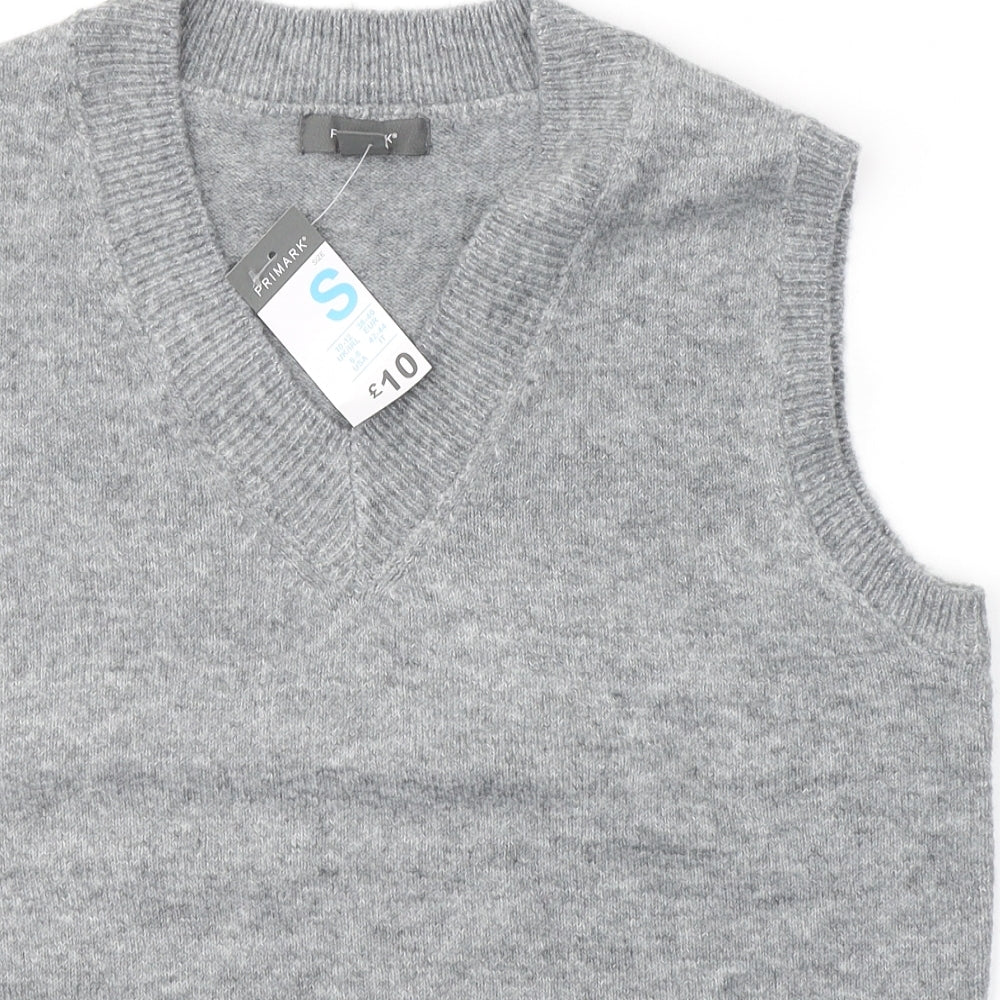 Primark Womens Grey V-Neck  Acrylic Pullover Jumper Size 10