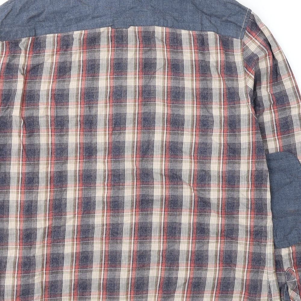 River Island Mens Blue Plaid Cotton  Button-Up Size L Collared Button