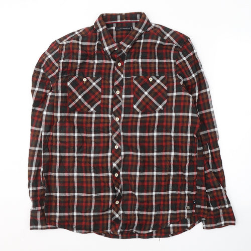 William Rast Mens Multicoloured Plaid Cotton  Button-Up Size L Collared Button
