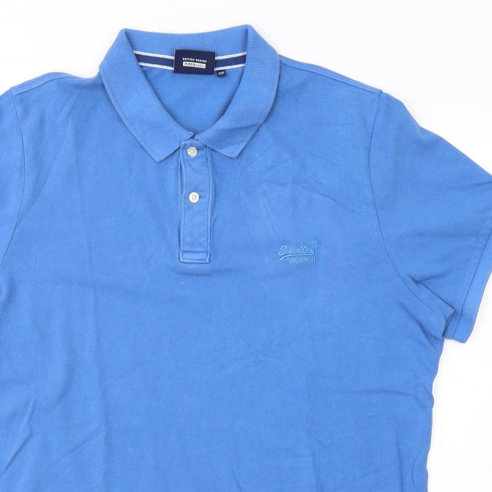 Superdry Mens Blue  Cotton  Polo Size 3XL Collared Pullover