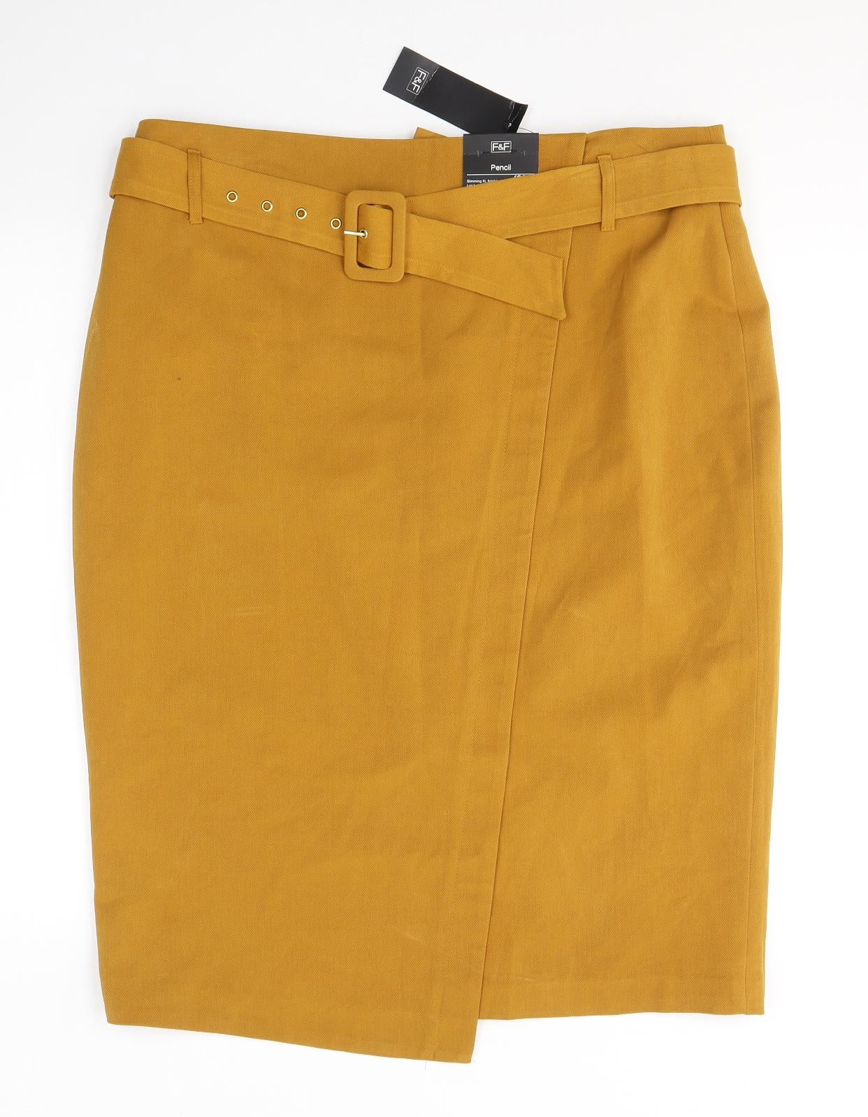 F&F Womens Yellow  Polyester A-Line Skirt Size 18   Zip