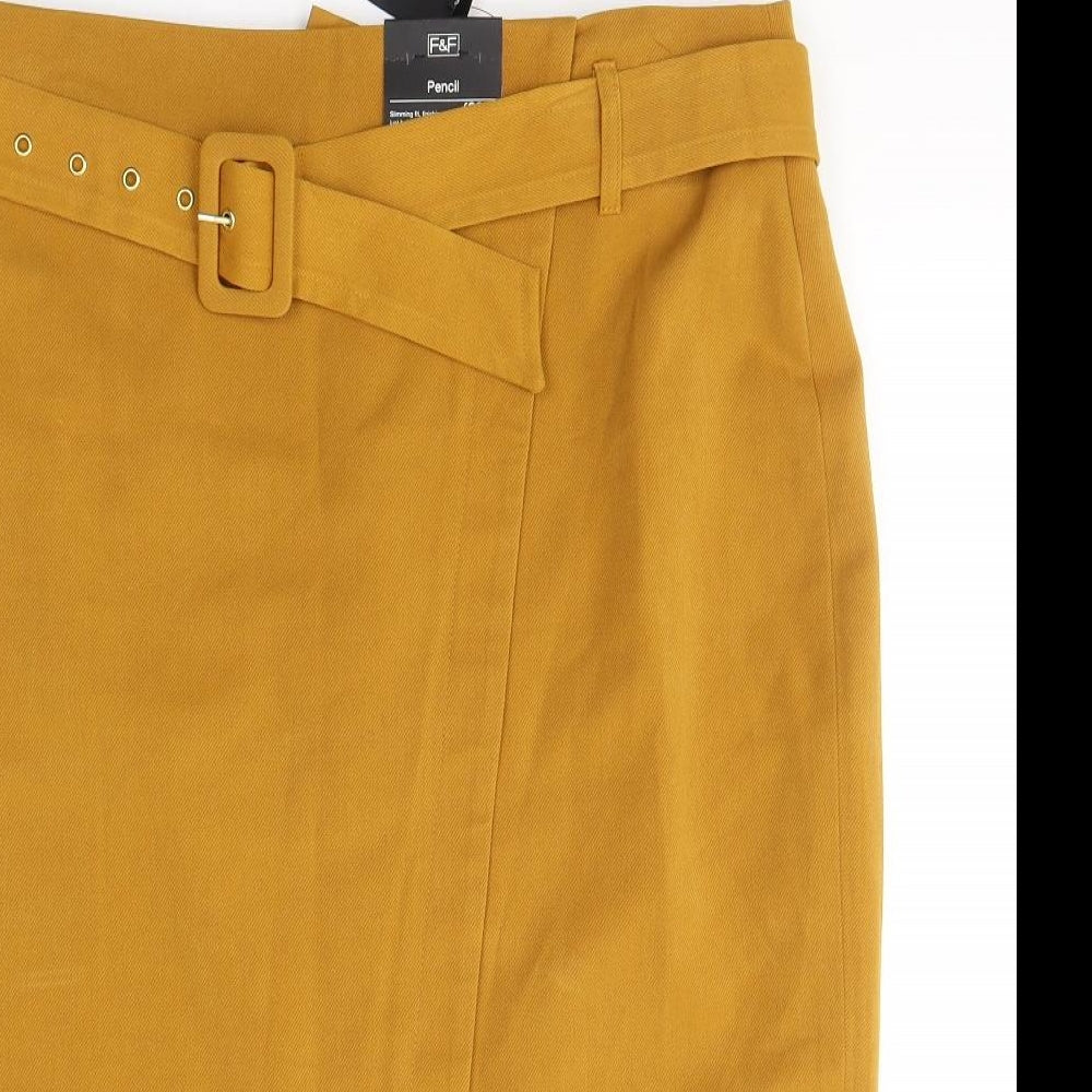 F&F Womens Yellow  Polyester A-Line Skirt Size 18   Zip